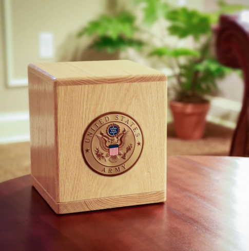 Wood Army Urn on Table