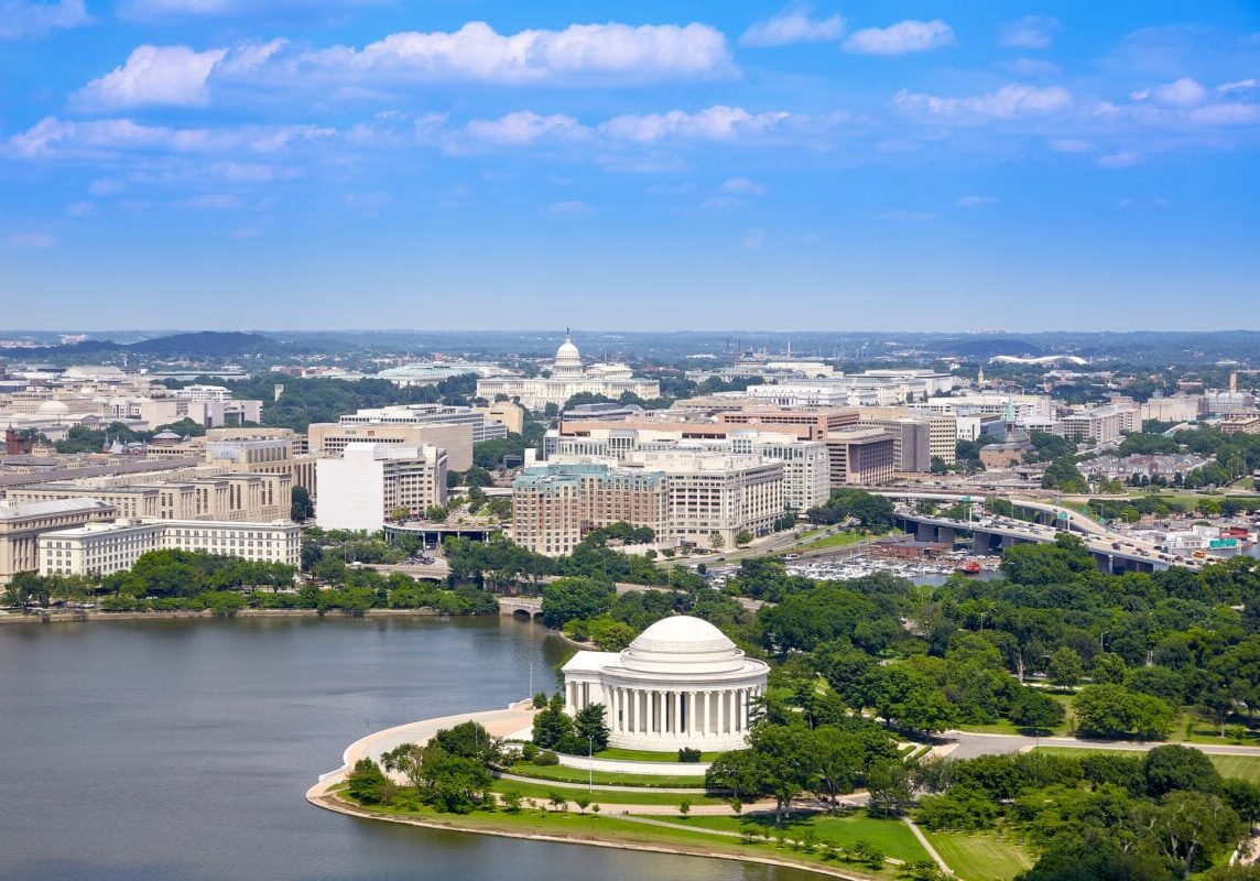 Washington DC aerial view with Thomas Jefferson Memorial building